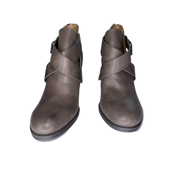 Natural Souls Trickster Brown Ankle Boots Straps Cut Outs Back Zipper Size 10 - Picture 4 of 9